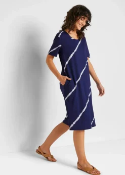 bonprix Bekleidung·Pullover & Strickjacken|Kleider^Jerseykleid aus Bio-Baumwolle mitternachtsblau/weiß bedruckt