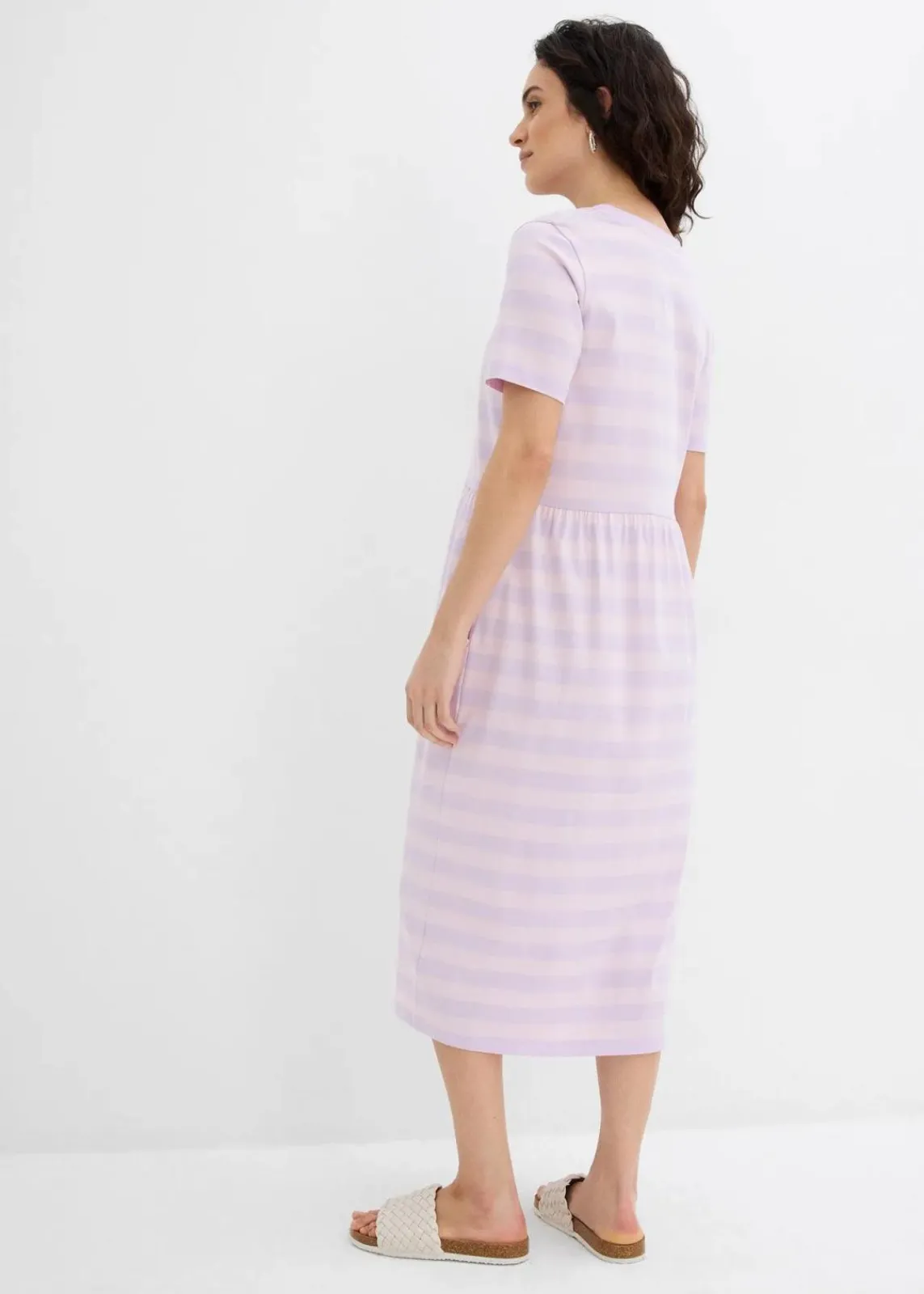 bonprix Kleider|Bekleidung·Pullover & Strickjacken^Jerseykleid aus Bio-Baumwolle zartflieder/puderflieder quer gestreift
