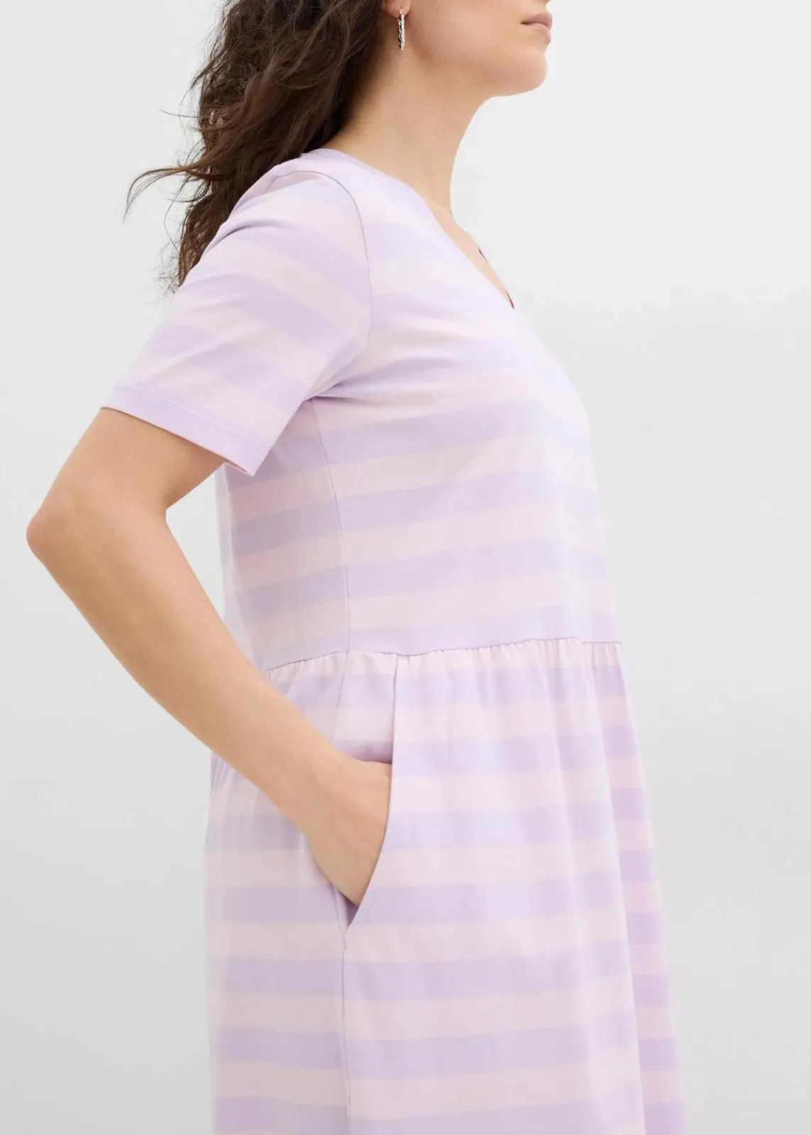 bonprix Kleider|Bekleidung·Pullover & Strickjacken^Jerseykleid aus Bio-Baumwolle zartflieder/puderflieder quer gestreift