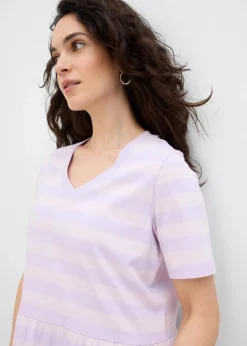 bonprix Kleider|Bekleidung·Pullover & Strickjacken^Jerseykleid aus Bio-Baumwolle zartflieder/puderflieder quer gestreift