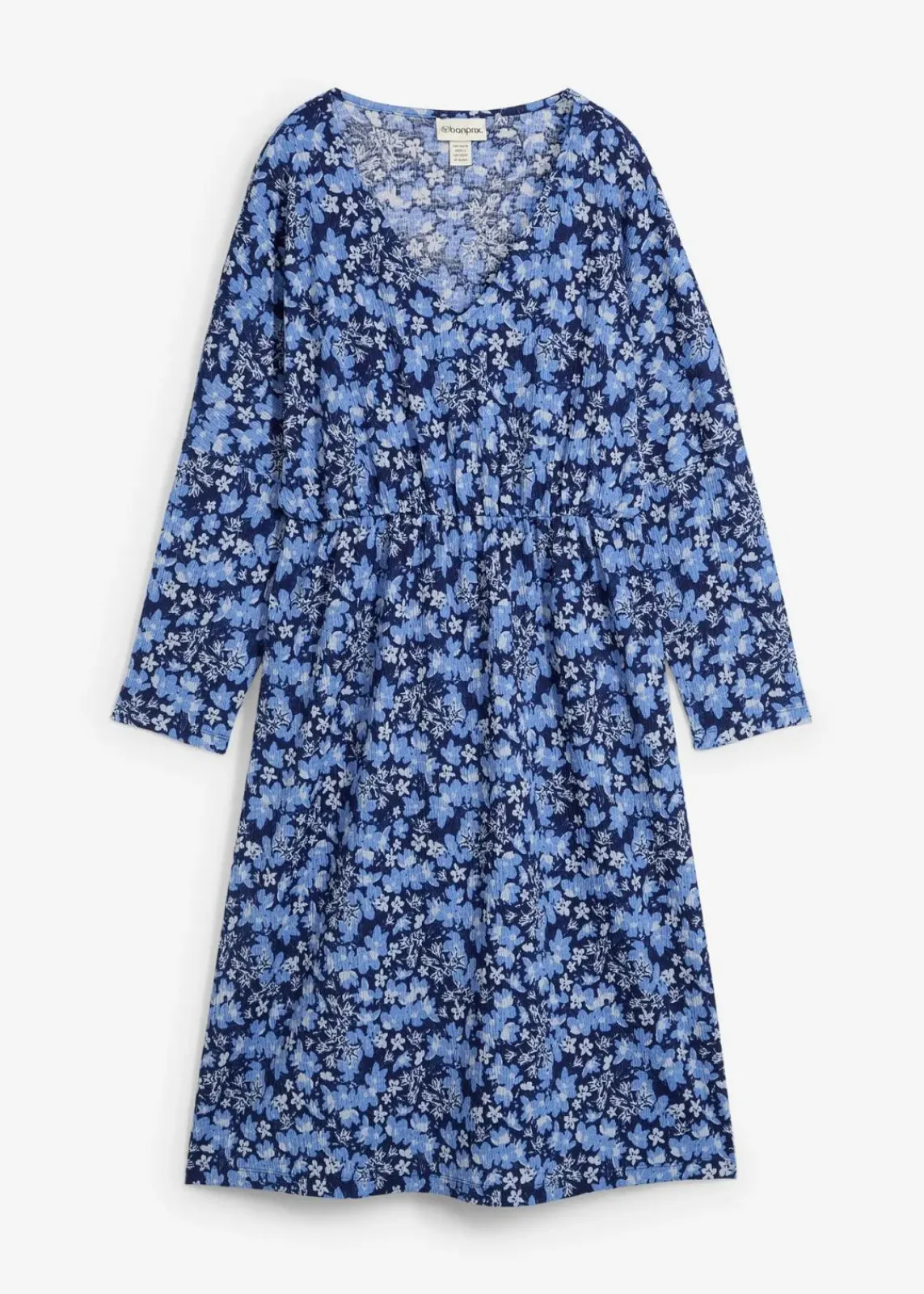 bonprix Kleider^Jerseykleid aus Borkencrepe dunkelblau/wolkenblau geblümt