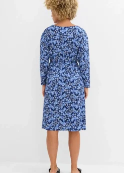 bonprix Kleider^Jerseykleid aus Borkencrepe dunkelblau/wolkenblau geblümt
