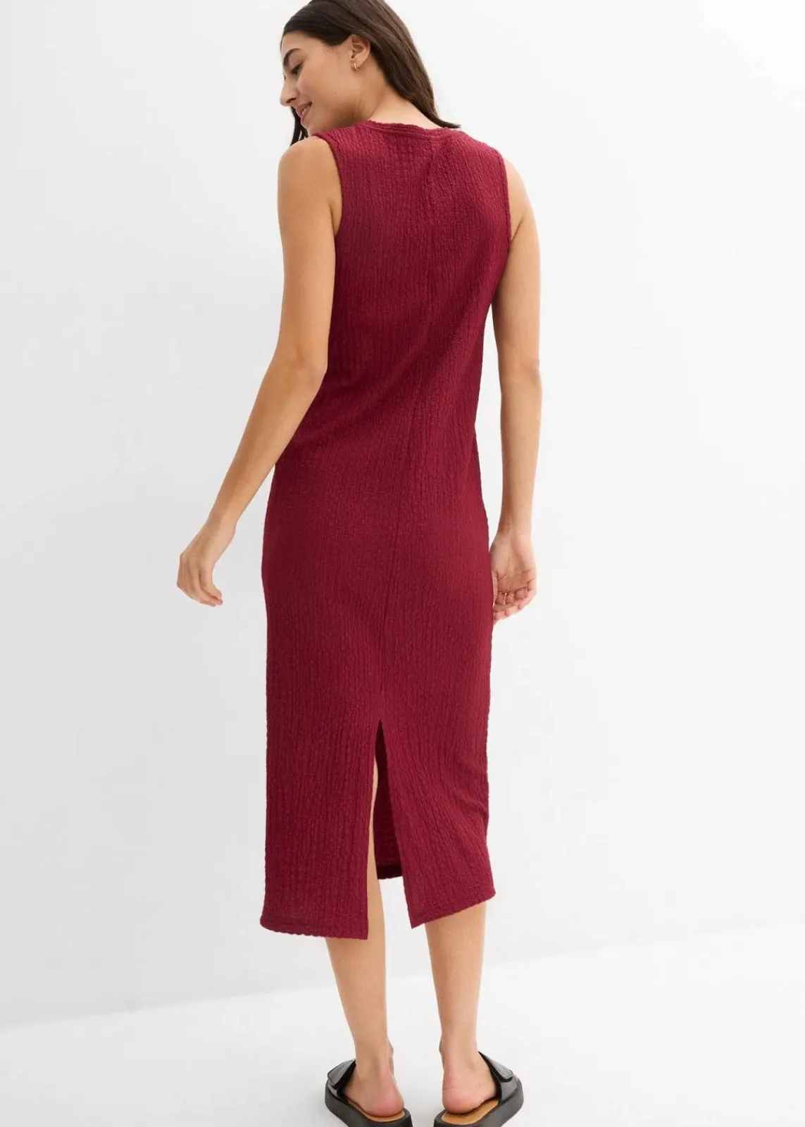 bonprix Kleider|Bekleidung·Pullover & Strickjacken^Jerseykleid aus Borkencrepe rhododendronrot