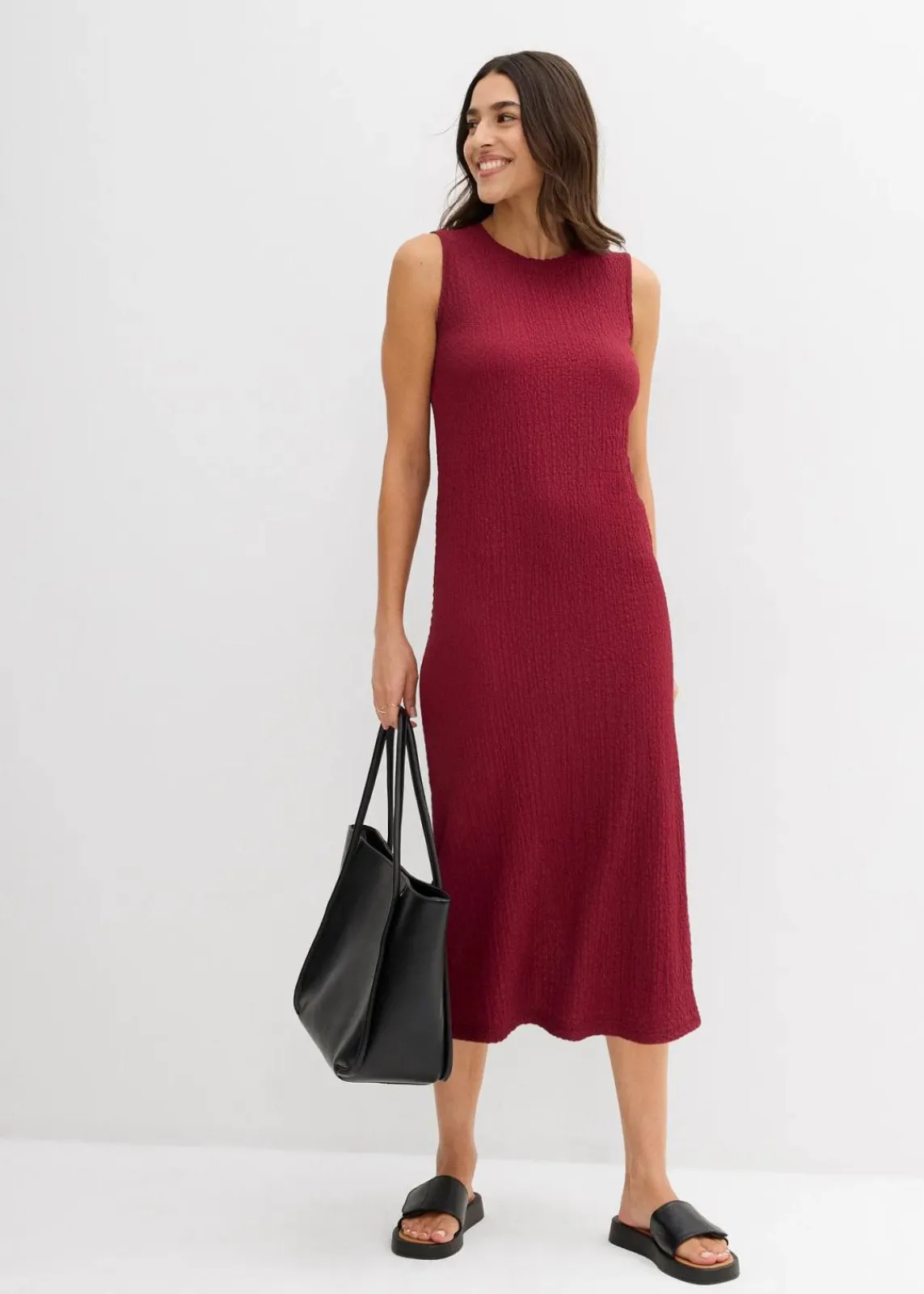 bonprix Kleider|Bekleidung·Pullover & Strickjacken^Jerseykleid aus Borkencrepe rhododendronrot
