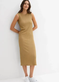 bonprix Bekleidung·Pullover & Strickjacken|Kleider^Jerseykleid aus Borkencrepe khakibraun