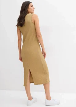 bonprix Bekleidung·Pullover & Strickjacken|Kleider^Jerseykleid aus Borkencrepe khakibraun