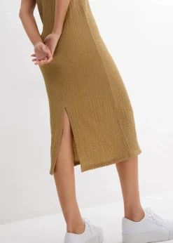 bonprix Bekleidung·Pullover & Strickjacken|Kleider^Jerseykleid aus Borkencrepe khakibraun