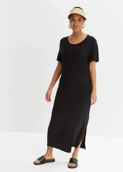 bonprix Bekleidung·Pullover & Strickjacken|Kleider^Jerseykleid aus fließendem Viskose-Mix schwarz