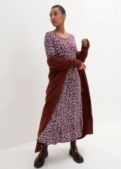 bonprix Bekleidung·Pullover & Strickjacken|Kleider^Jerseykleid aus fließendem Viskose-Mix aubergine geblümt