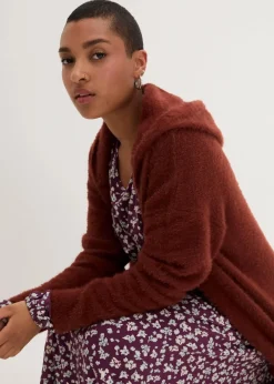 bonprix Bekleidung·Pullover & Strickjacken|Kleider^Jerseykleid aus fließendem Viskose-Mix aubergine geblümt