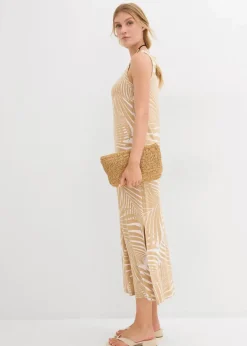 bonprix Bekleidung·Pullover & Strickjacken|Kleider^Jerseykleid aus fließendem Viskose-Mix wollweiß/new beige bedruckt