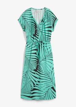 bonprix Nachhaltigere Materialien|Kleider^Jerseykleid aus fließendem Viskose-Mix dunkelbraun/mentholblau bedruckt
