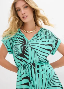 bonprix Nachhaltigere Materialien|Kleider^Jerseykleid aus fließendem Viskose-Mix dunkelbraun/mentholblau bedruckt