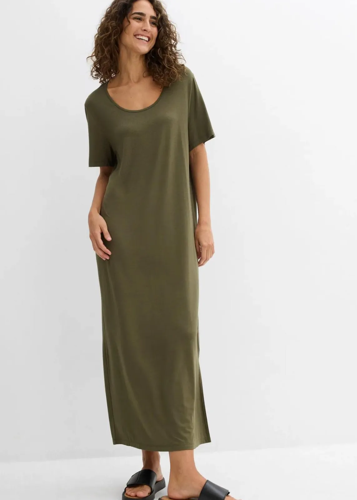 bonprix Nachhaltigere Materialien|Kleider^Jerseykleid aus fließendem Viskose-Mix dunkeloliv