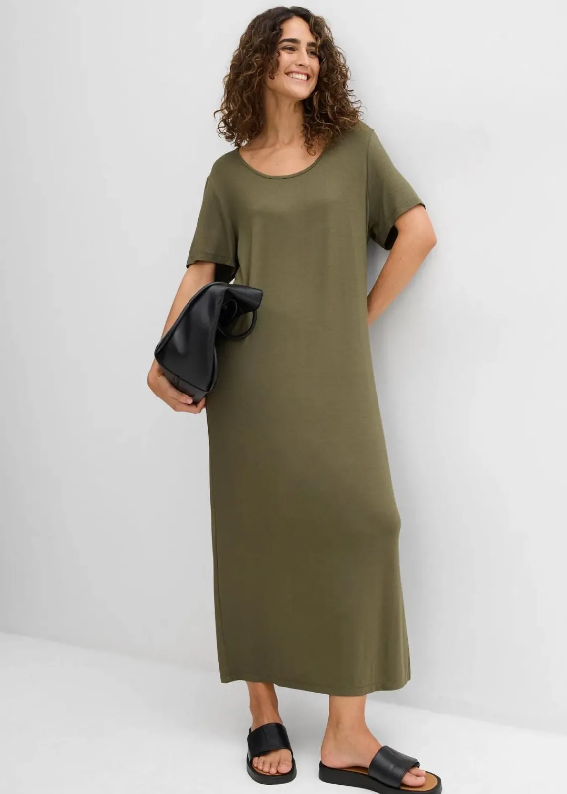 bonprix Nachhaltigere Materialien|Kleider^Jerseykleid aus fließendem Viskose-Mix dunkeloliv