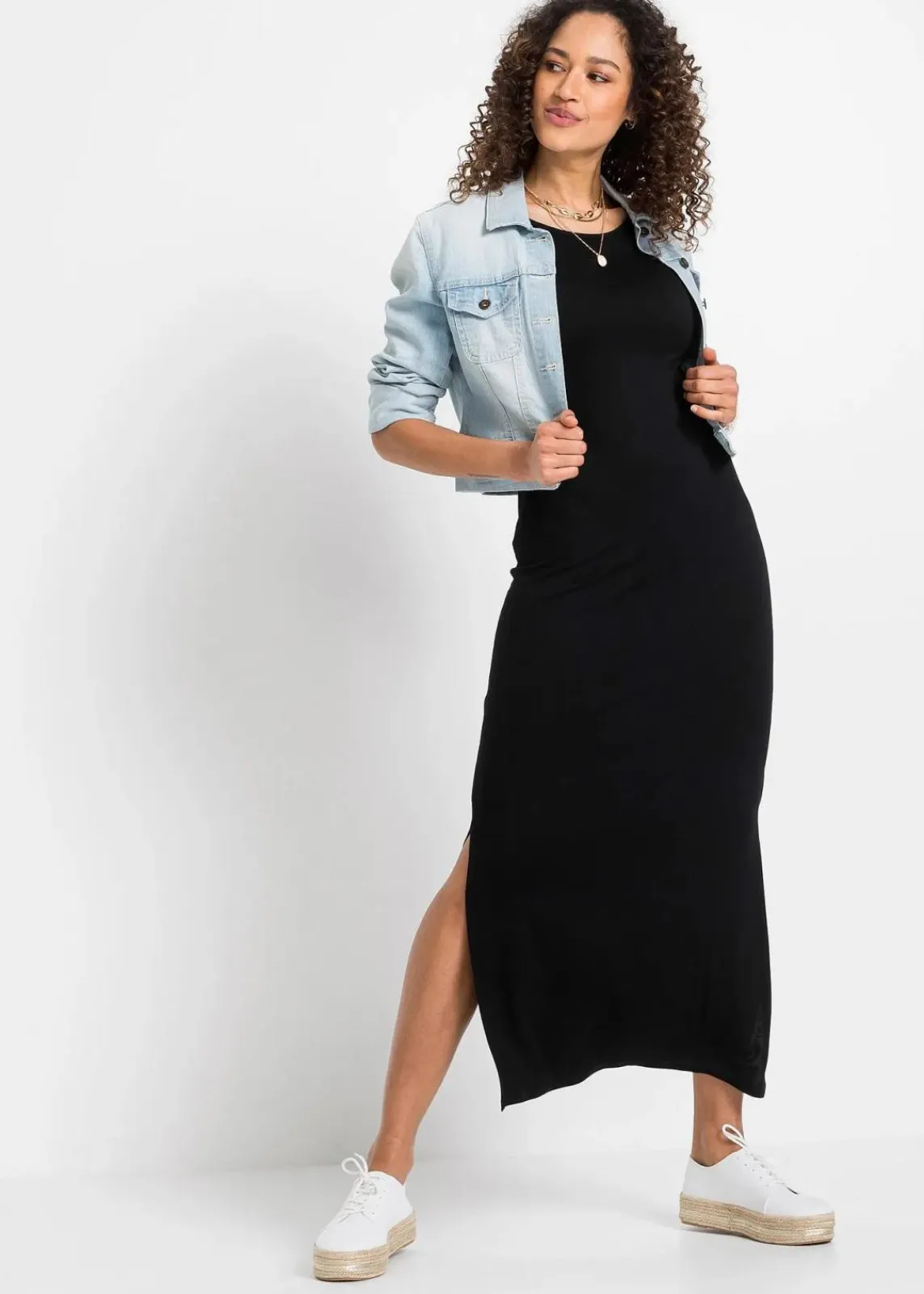bonprix Kurzgrößen|Bekleidung·Pullover & Strickjacken^Jerseykleid aus fließendem Viskose-Elasthan-Mix schwarz