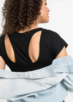 bonprix Kurzgrößen|Bekleidung·Pullover & Strickjacken^Jerseykleid aus fließendem Viskose-Elasthan-Mix schwarz