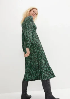 bonprix Kleider|Bekleidung·Pullover & Strickjacken^Jerseykleid aus fließendem Viskose-Mix opalgrün geblümt