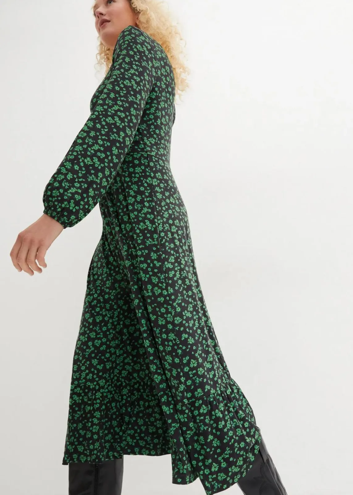 bonprix Kleider|Bekleidung·Pullover & Strickjacken^Jerseykleid aus fließendem Viskose-Mix opalgrün geblümt