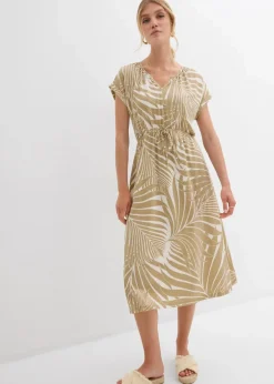 bonprix Bekleidung·Pullover & Strickjacken|Kleider^Jerseykleid aus fließendem Viskose-Mix wollweiß/new beige bedruckt
