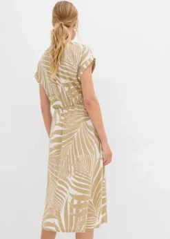 bonprix Bekleidung·Pullover & Strickjacken|Kleider^Jerseykleid aus fließendem Viskose-Mix wollweiß/new beige bedruckt