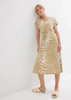 bonprix Bekleidung·Pullover & Strickjacken|Kleider^Jerseykleid aus fließendem Viskose-Mix wollweiß/new beige bedruckt