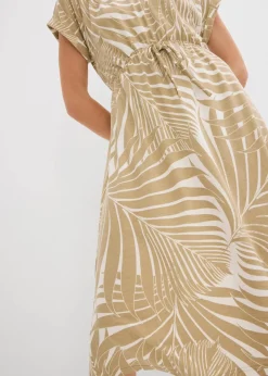 bonprix Bekleidung·Pullover & Strickjacken|Kleider^Jerseykleid aus fließendem Viskose-Mix wollweiß/new beige bedruckt