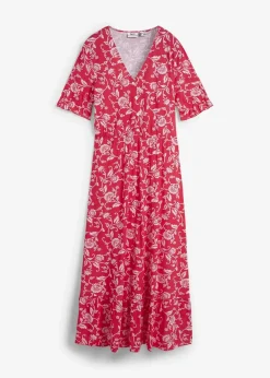 bonprix Nachhaltigere Materialien|Kleider^Jerseykleid aus fließender Viskose granatrot/perlrosa geblümt