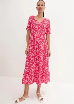 bonprix Nachhaltigere Materialien|Kleider^Jerseykleid aus fließender Viskose granatrot/perlrosa geblümt