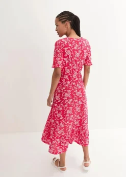 bonprix Nachhaltigere Materialien|Kleider^Jerseykleid aus fließender Viskose granatrot/perlrosa geblümt