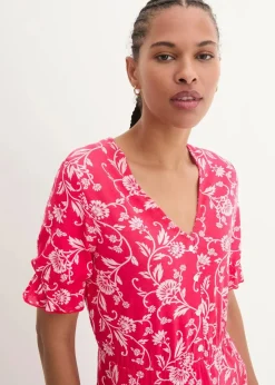 bonprix Nachhaltigere Materialien|Kleider^Jerseykleid aus fließender Viskose granatrot/perlrosa geblümt