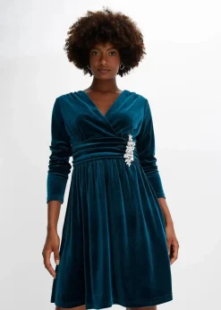 bonprix Bekleidung·Pullover & Strickjacken|Festliche Mode^Jerseykleid aus glänzendem Samt petrol