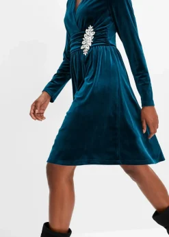bonprix Bekleidung·Pullover & Strickjacken|Festliche Mode^Jerseykleid aus glänzendem Samt petrol