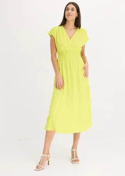 bonprix Bekleidung·Pullover & Strickjacken|Kleider^Jerseykleid aus luftigem Crêpe zitrusgelb