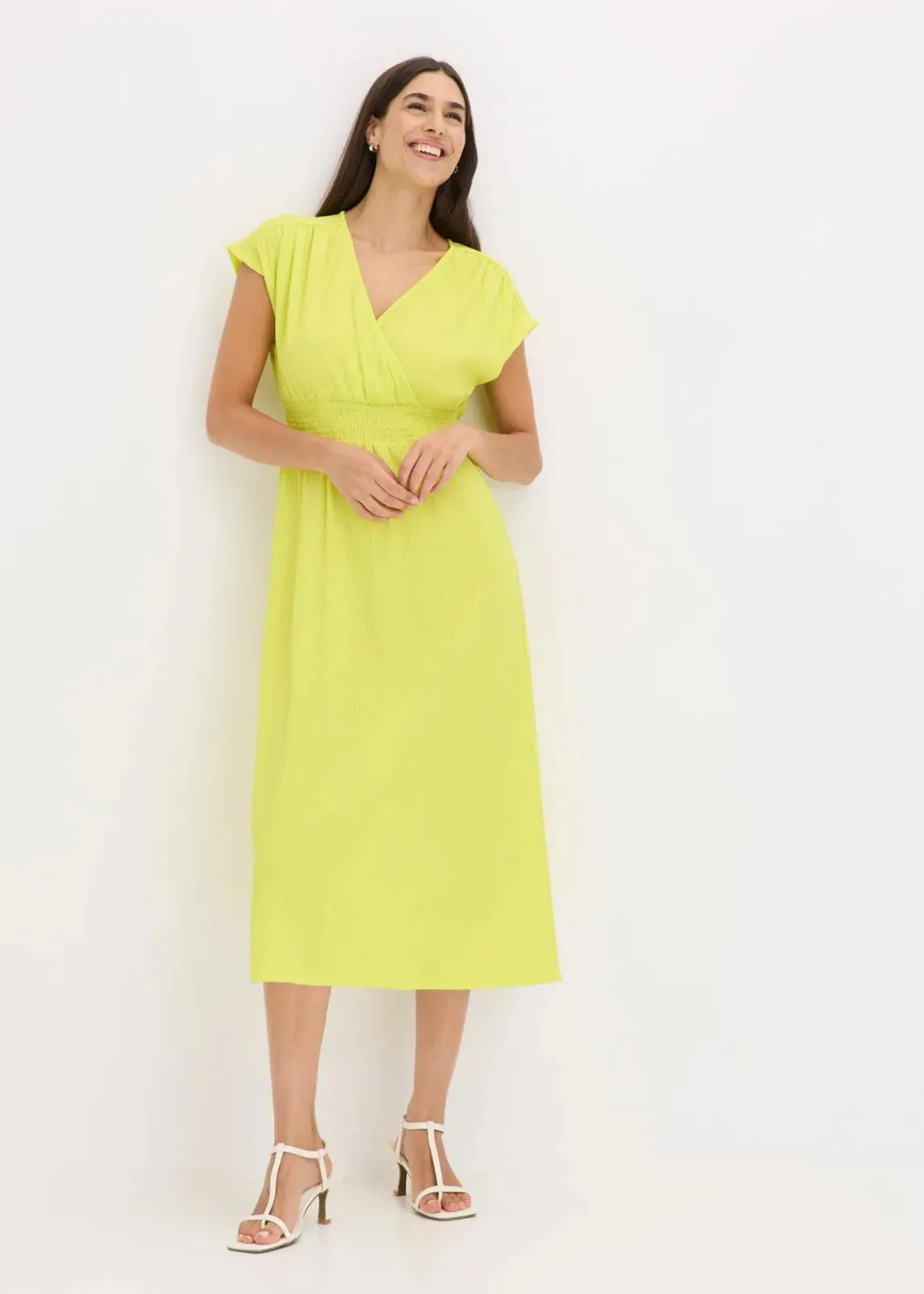 bonprix Bekleidung·Pullover & Strickjacken|Kleider^Jerseykleid aus luftigem Crêpe zitrusgelb