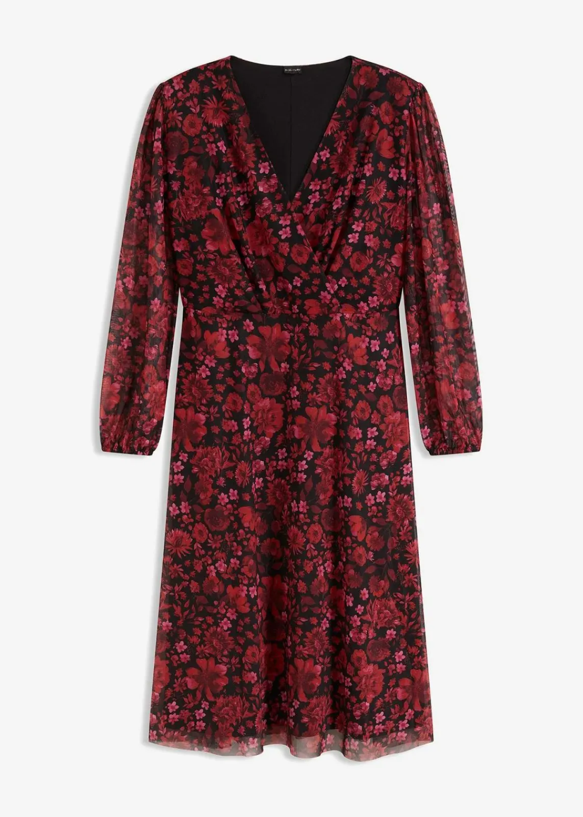 bonprix Nachhaltigere Materialien|Kleider^Jersey-Kleid aus Mesh dunkelrot geblümt