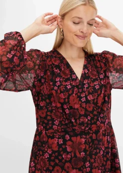 bonprix Nachhaltigere Materialien|Kleider^Jersey-Kleid aus Mesh dunkelrot geblümt