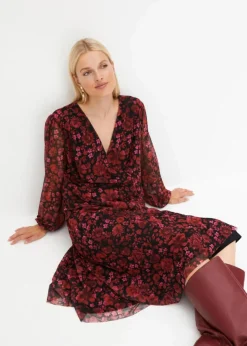 bonprix Nachhaltigere Materialien|Kleider^Jersey-Kleid aus Mesh dunkelrot geblümt