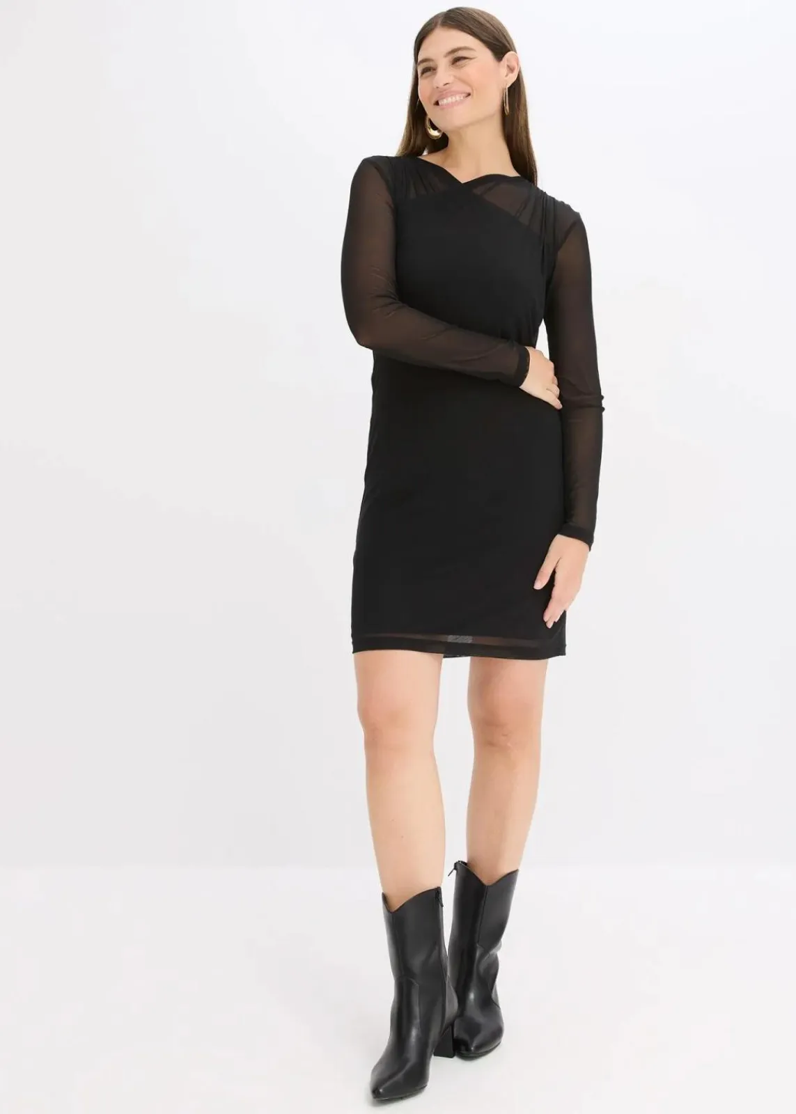 bonprix Bekleidung·Pullover & Strickjacken|Kleider^Jerseykleid aus Mesh schwarz