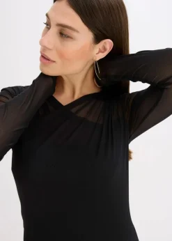 bonprix Bekleidung·Pullover & Strickjacken|Kleider^Jerseykleid aus Mesh schwarz