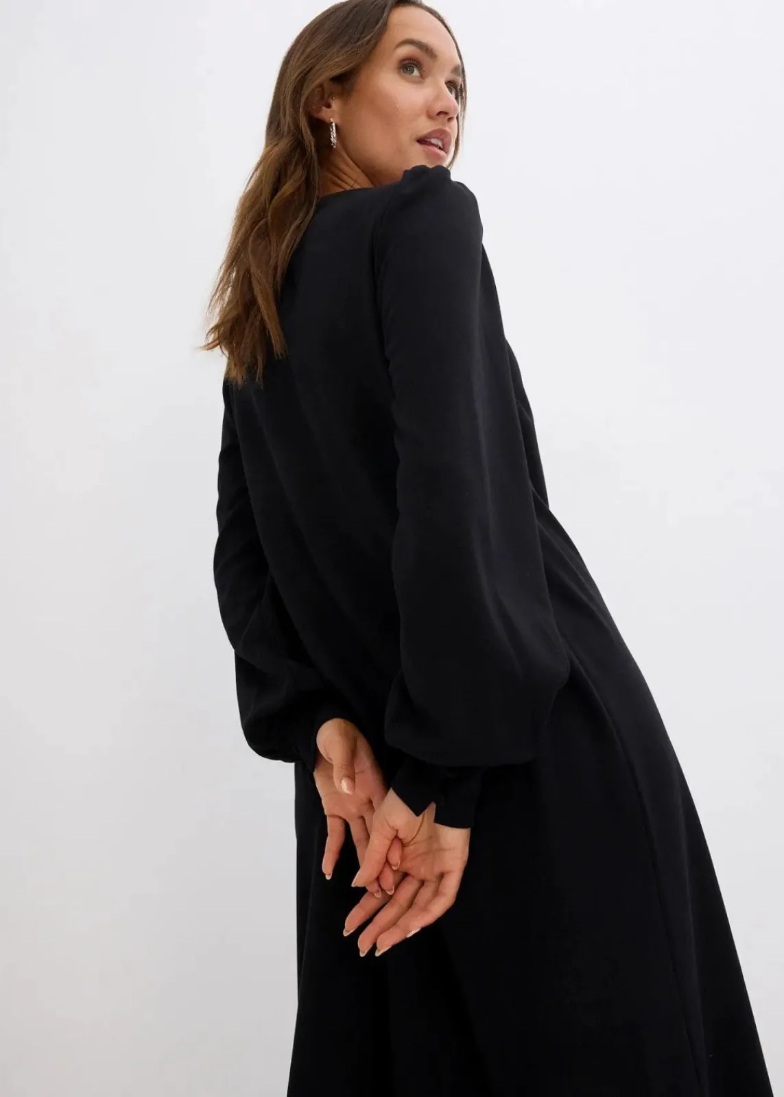bonprix Bekleidung·Pullover & Strickjacken|Nachhaltigere Materialien^Jerseykleid aus Punto di Roma schwarz