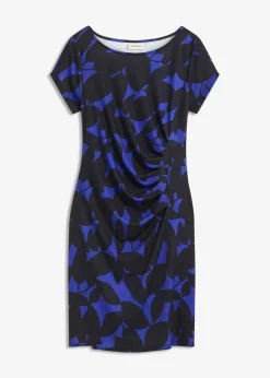 bonprix Nachhaltigere Materialien|Kleider^Jerseykleid aus recyceltem Polyester saphirblau/schwarz geblümt