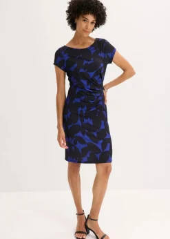 bonprix Nachhaltigere Materialien|Kleider^Jerseykleid aus recyceltem Polyester saphirblau/schwarz geblümt