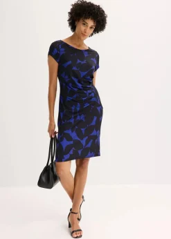 bonprix Nachhaltigere Materialien|Kleider^Jerseykleid aus recyceltem Polyester saphirblau/schwarz geblümt