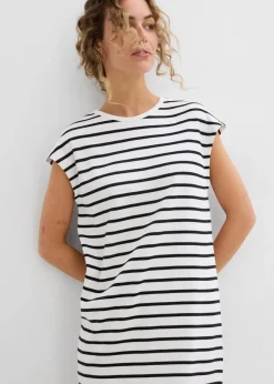 bonprix Bekleidung·Pullover & Strickjacken|Kleider^Jerseykleid aus reiner Baumwolle wollweiß/schwarz gestreift