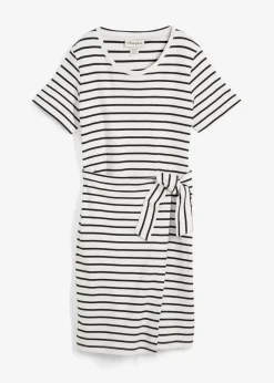 bonprix Nachhaltigere Materialien|Kleider^Jerseykleid aus reiner Baumwolle wollweiß/schwarz gestreift