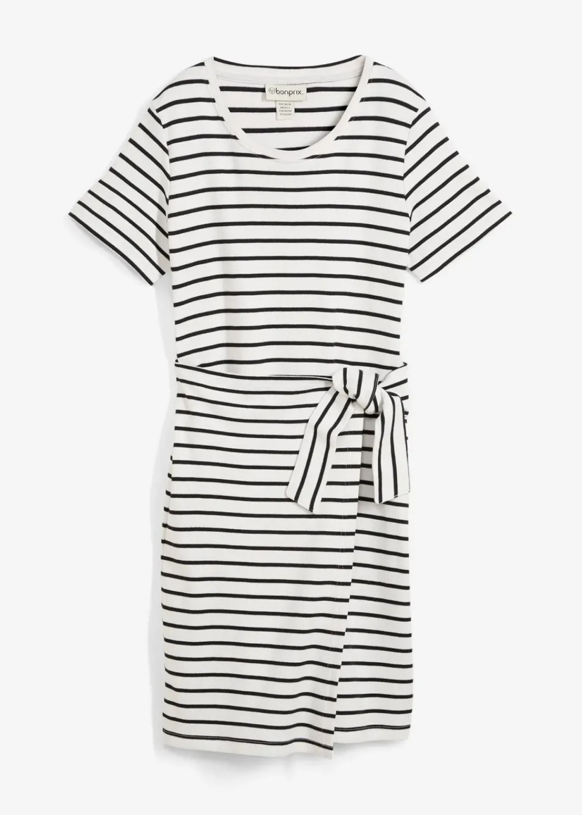 bonprix Nachhaltigere Materialien|Kleider^Jerseykleid aus reiner Baumwolle wollweiß/schwarz gestreift