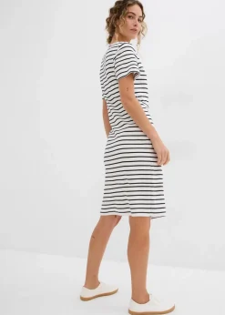 bonprix Nachhaltigere Materialien|Kleider^Jerseykleid aus reiner Baumwolle wollweiß/schwarz gestreift