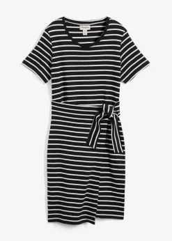 bonprix Bekleidung·Pullover & Strickjacken|Kleider^Jerseykleid aus reiner Baumwolle schwarz/wollweiß gestreift