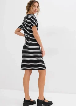 bonprix Bekleidung·Pullover & Strickjacken|Kleider^Jerseykleid aus reiner Baumwolle schwarz/wollweiß gestreift